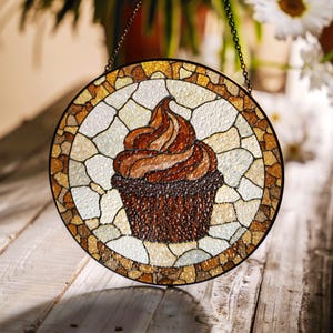 Cupcake Stained Glass Suncatcher Vintage Gift for Baking Lovers Window Decoration