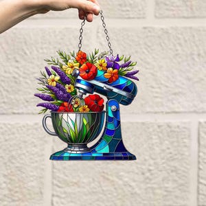 Floral Dough Mixer Acrylic Window Hanging: Baker Decor