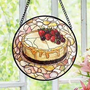 Cheesecake Lover Gift Stained Glass Suncatcher, Baker Birthday Suncatcher, Pastry Chef Job Decor, Foodie Hobby Window Hanging