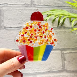 Fused Glass Cupcake Suncatcher, Handmade Glass Art, Window Hanging Decoration