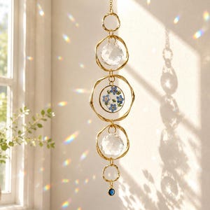 Personalized Birthstone Suncatcher, Forget Me Not Flower Suncatcher, Crystal Rainbow Maker, Memorial Window Hanging, Custom Gift for Mom
